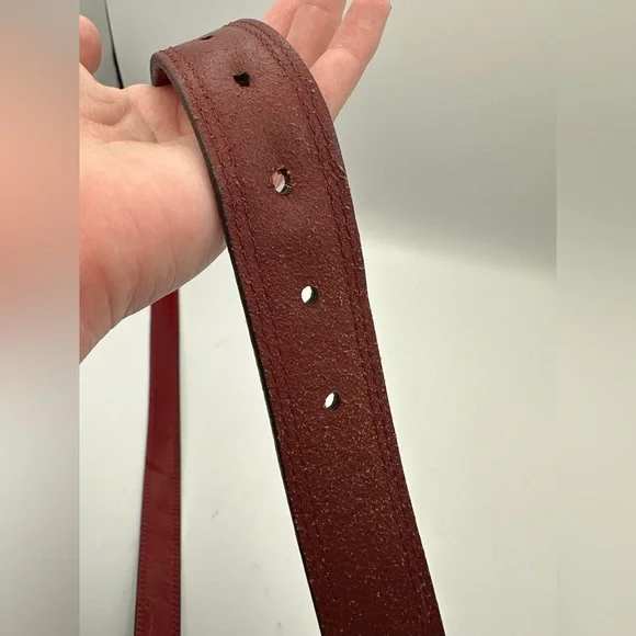 VTG Red Genuine Leather Fossil Brass Buckle Belt Size L 36-40” - Picture 15 of 16